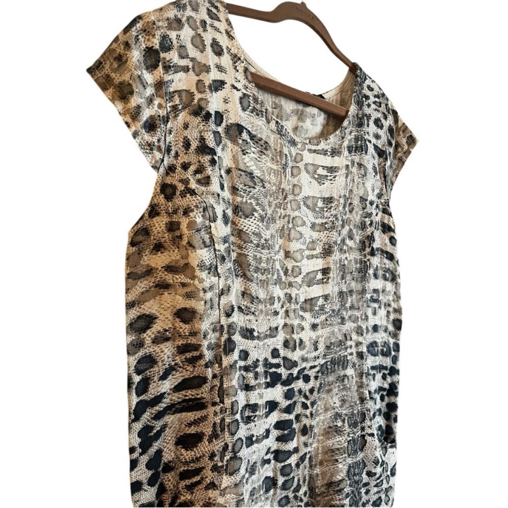 🇮🇹XL Lungo L’arno Women’s 100% Linen Dress Snake Print Pockets Cap Sleeve Italy - Picture 2 of 7